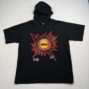 Vintage Houston Rockets Shirt Hoodie Mens Large Black NBA Basketball Zubaz 90s